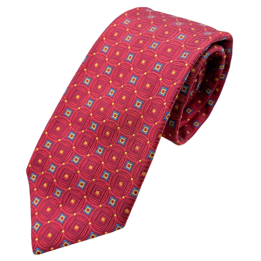 Robert Talbott Men's Neck Tie Silk Red Geometric Best of Class USA 3.25" X‎ 61"
